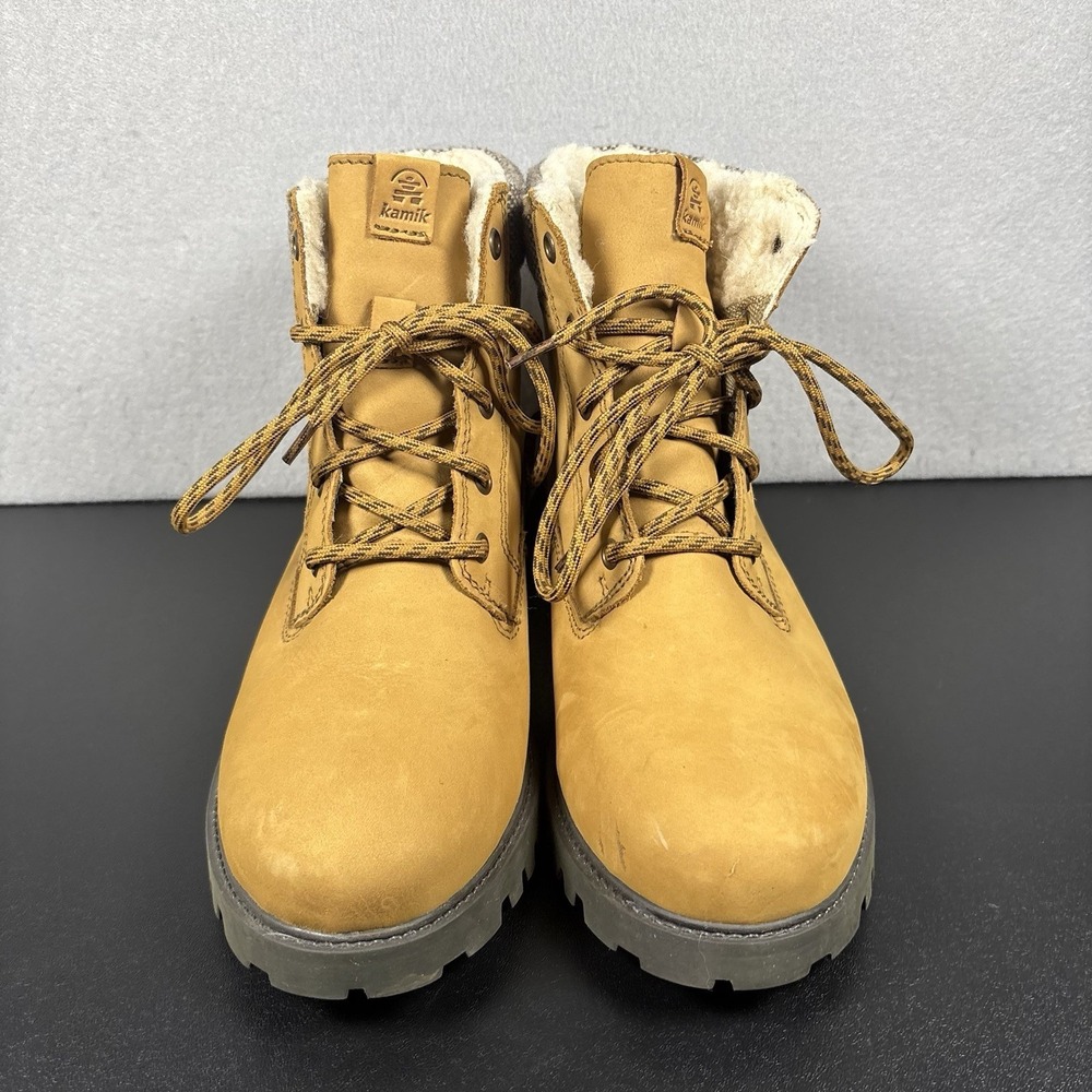 Kamik Women's Tan Waterproof Boots Tan Size 10 Faux Fur Lined Lace Up Shoes - Picture 4 of 11